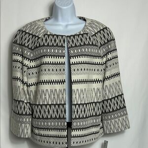 Preston & York Gray White Geometric Patterned Lined Jacket Women’s 14 Blazer